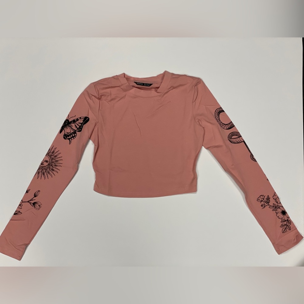 Pink arm print long sleeve crop top
